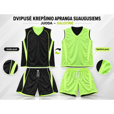 DVIPUSĖ KREPŠINIO APRANGA SUAUGUSIEMS JUODA-SALOTINĖ