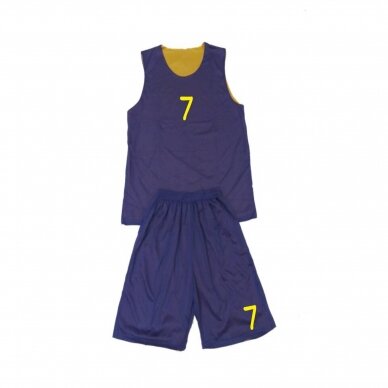 Dvipusė krepšinio apranga violetinė - geltona su numeriais