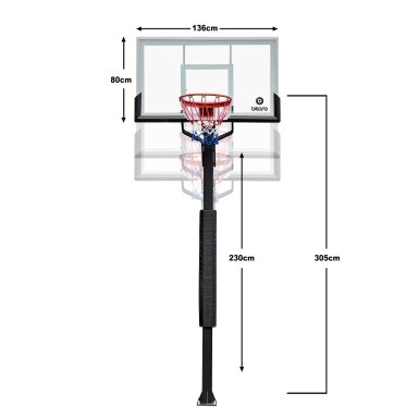 Įbetonuojamas krepšinio stovas Fortus 136x80cm, 8mm grūdintas stiklas