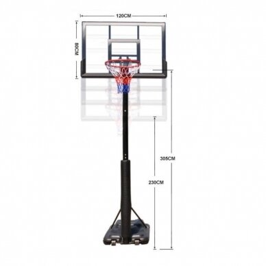Mobilus krepšinio stovas 120x80cm + apsauga + kamuolys