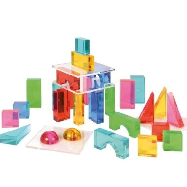 Skaidrios akrilinės geometrinės kaladėlės, 32 vnt